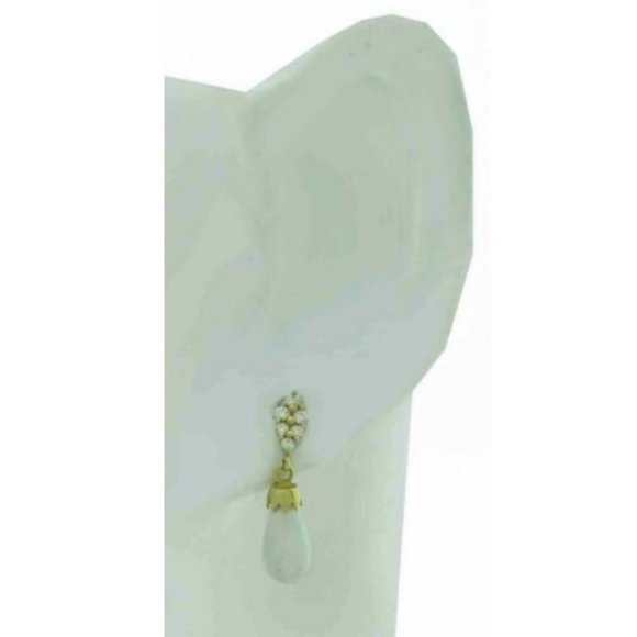 GENUINE 1.80 Ct OPAL & WHITE SAPPHIRES DANGLING EARRINGS 14k GOLD